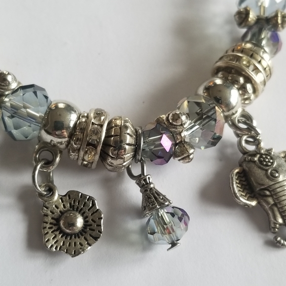 Elephant bracelet stretch silver tone charms crystal beads - Picture 9 of 14